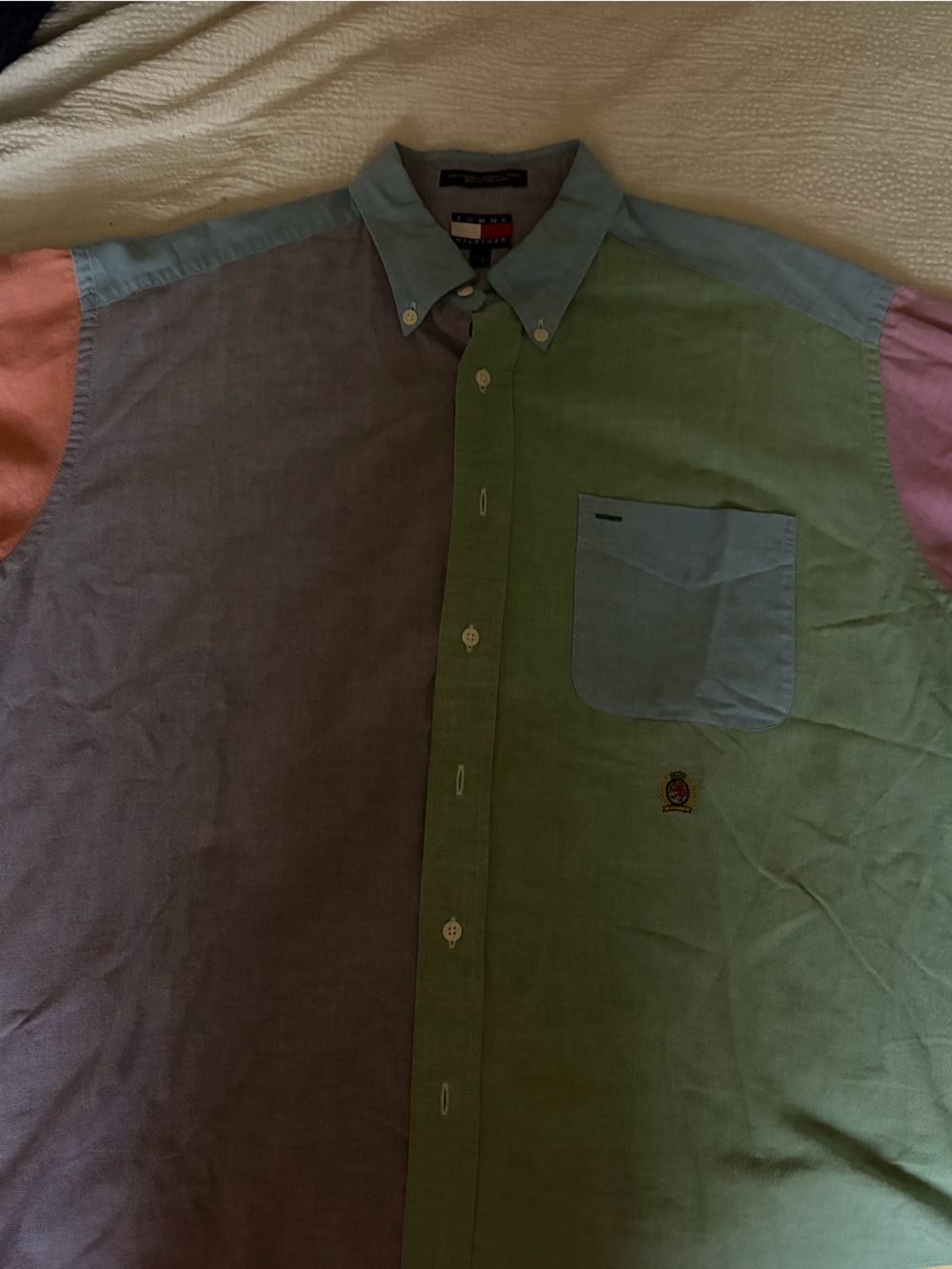 Tommy Hilfiger Multicolor Colorblock Button-Down Shirt — Green, Gray, Blue, Pink